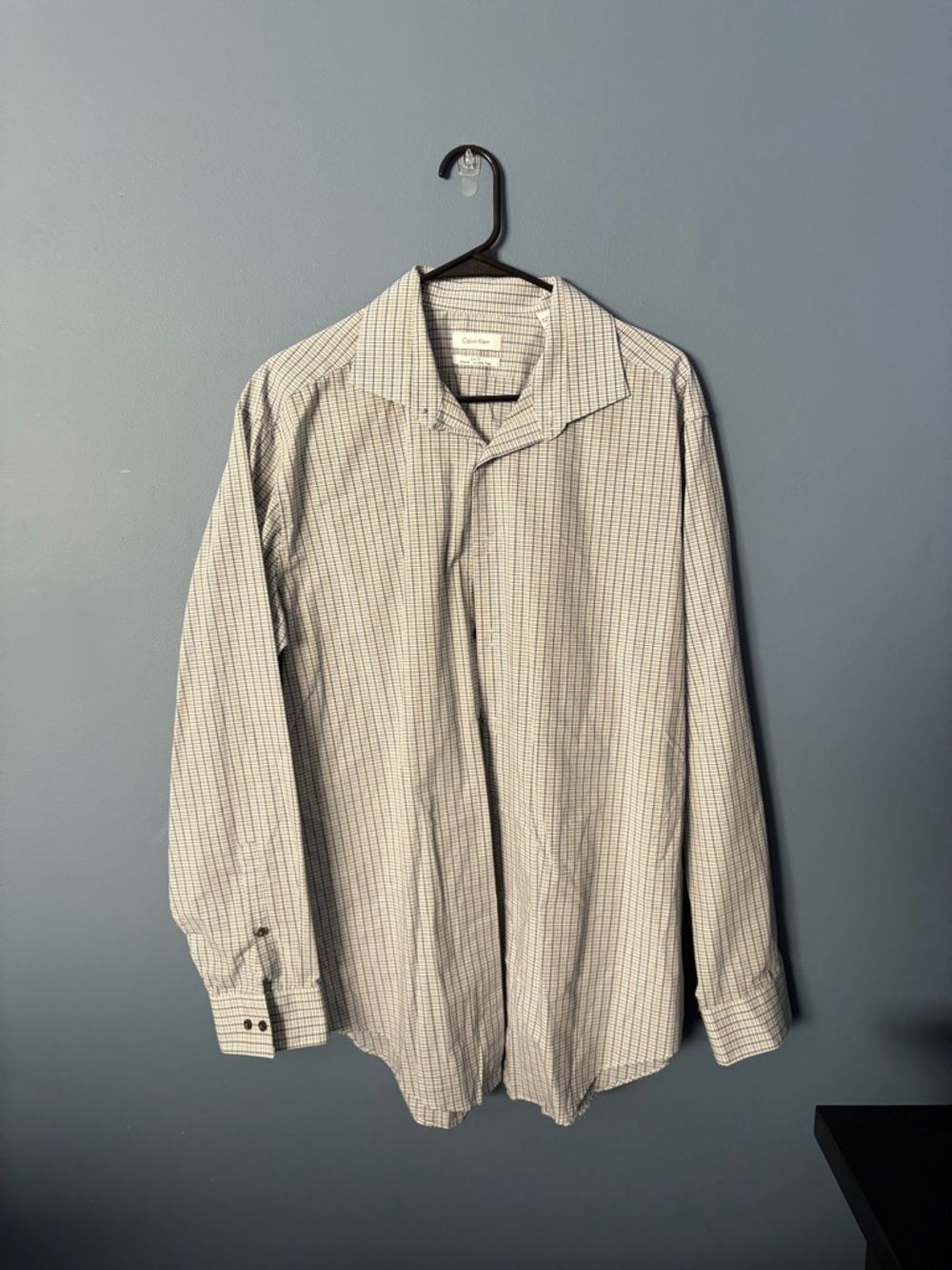 Calvin Klein Classic Long-Sleeve Check Dress Shirt - White w Black/Blue Grid XL